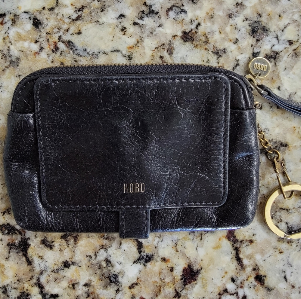HOBO black leather Wallet Keychain